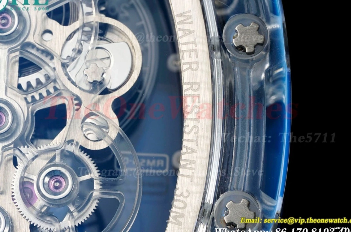 Blue Rubber Dial RMF Skeleton RM56-01 44mm on Strap Tourb 0513